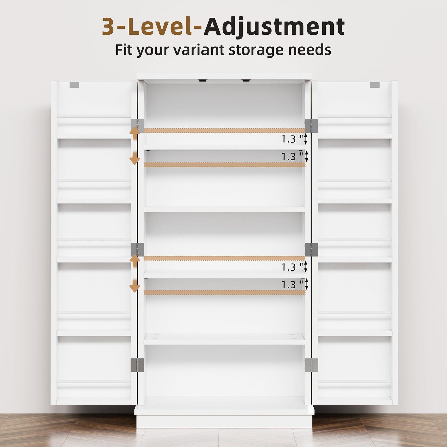 Shintenchi Kitchen Pantry Cabinet,5 - Layer Storage Cupboard with Adjustable Shelves for Organizing and Storing Food Items,47'' Versatile Buffet Sideboard for Kitchen, Bathroom and Laundry,White