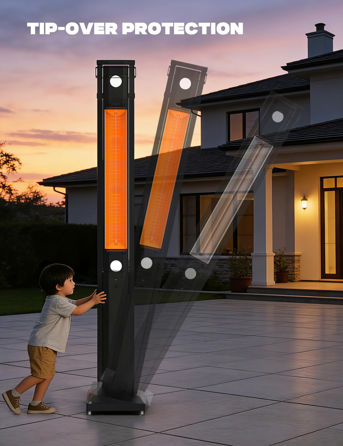 onlyfire FlexRay Heater - 80" Electric Infrared Patio Heater for Indoor & Outdoor Use, Freestanding Heater with Magnetic Remote & Cover, 3 Heat Modes + Light Mode,1500W, Overheat & Tip-Over Protection