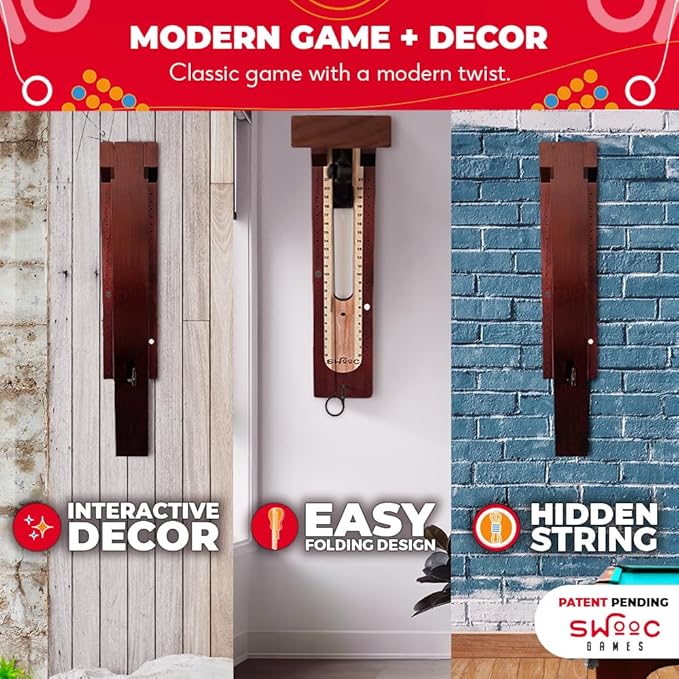 SWOOC Games - Hideaway Hook and Ring Game On A String - Weather Resistant & Easy Setup - Man Cave Games - Wall Activity for Game Room - Wall Ring Toss Fun for Adults - Bar Activity