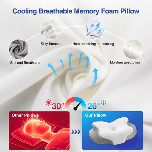 Cervical Neck Pillow - Cooling Pillow for Neck Pain Relief, Side Sleeper Pillow, Ergonomic Neck Pillow, Contour Orthopedic Memory Foam Pillows for Side Back Stomach Sleepers with Pillowcase