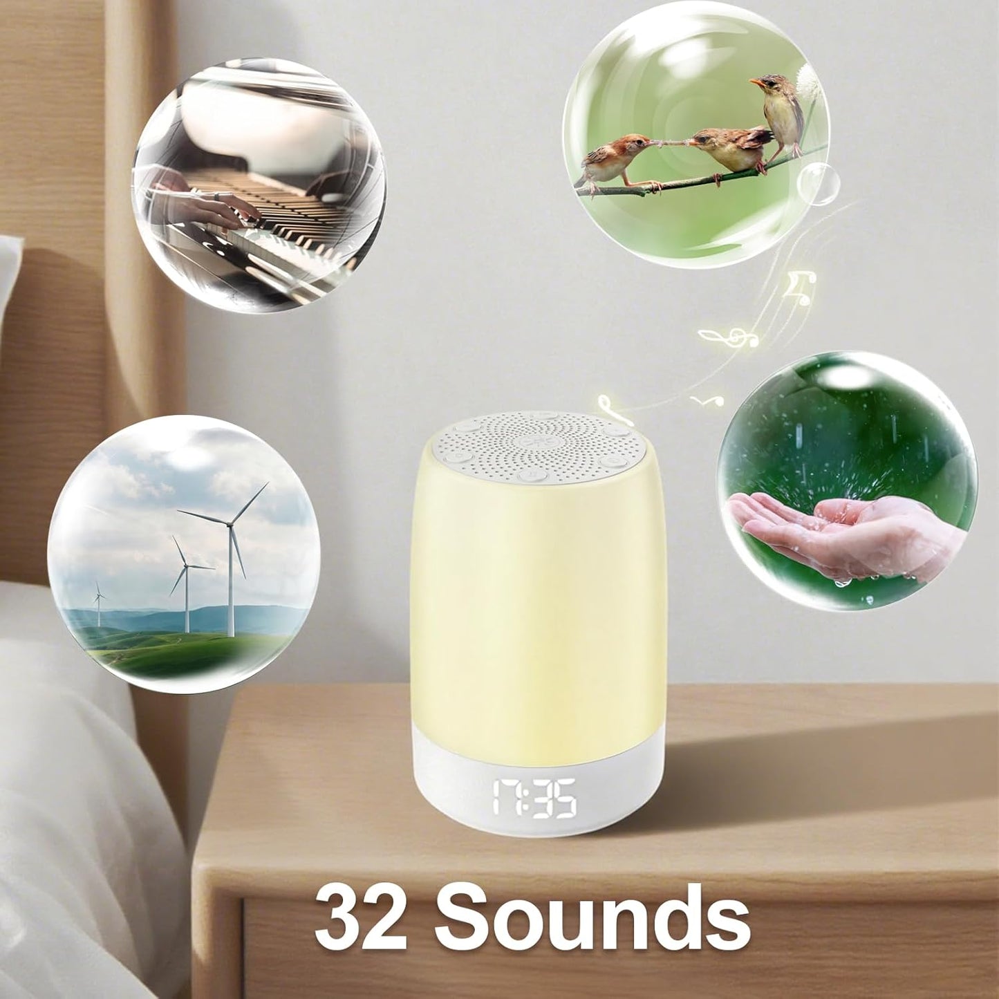 Skiennix White Noise Machine - 32 Soothing Sounds & Rainbow Light | Bluetooth Alarm Clock for All Ages