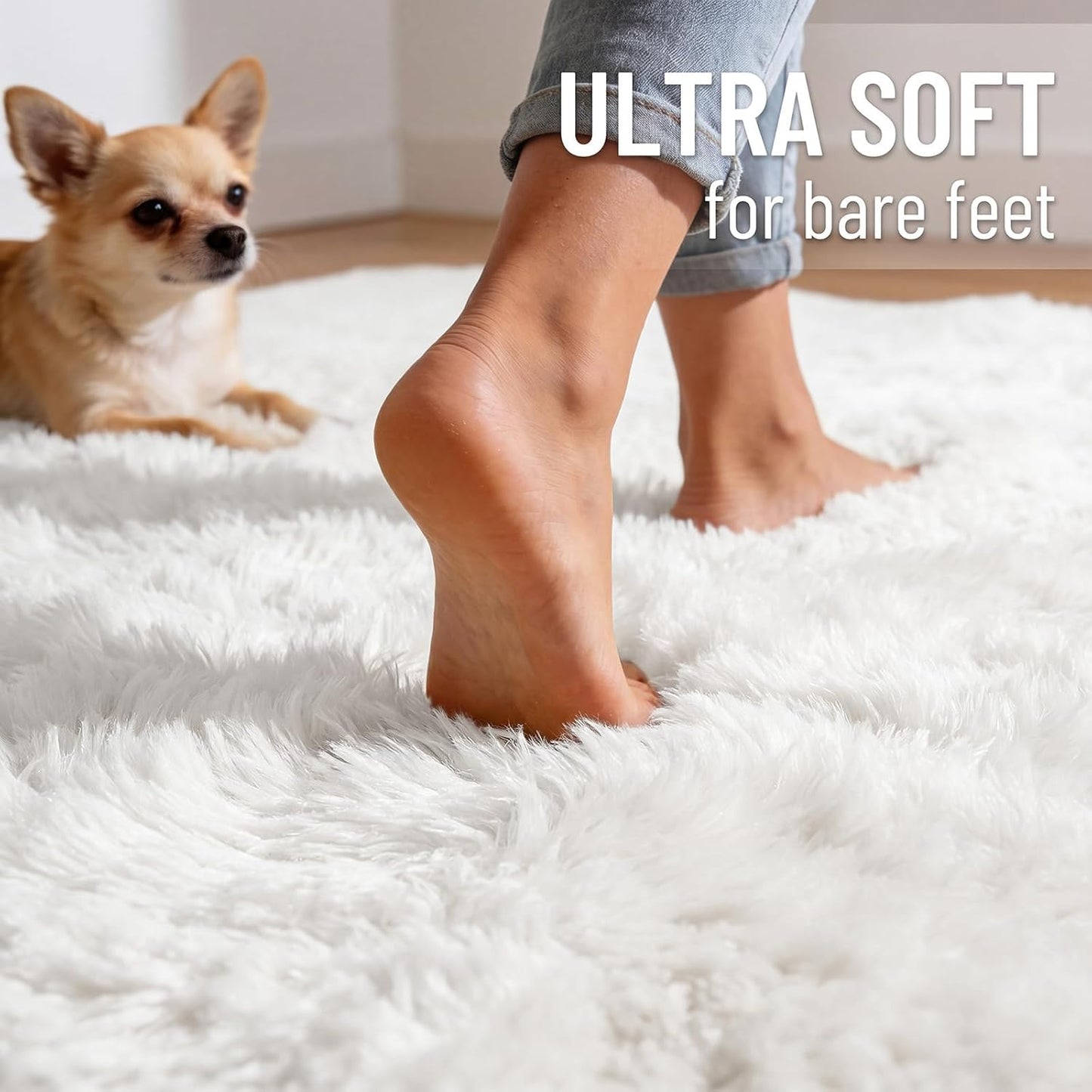 OLANLY Large Area Rug - Soft Fluffy Shaggy Carpet for Living Room & Bedroom | 7x7 ft, White