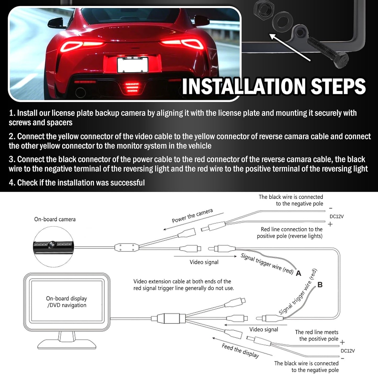 VKQTS 2026 8 170 New License Plate Backup Camera with LED Lights,Waterproof License Plate Reverse Camera with Wide