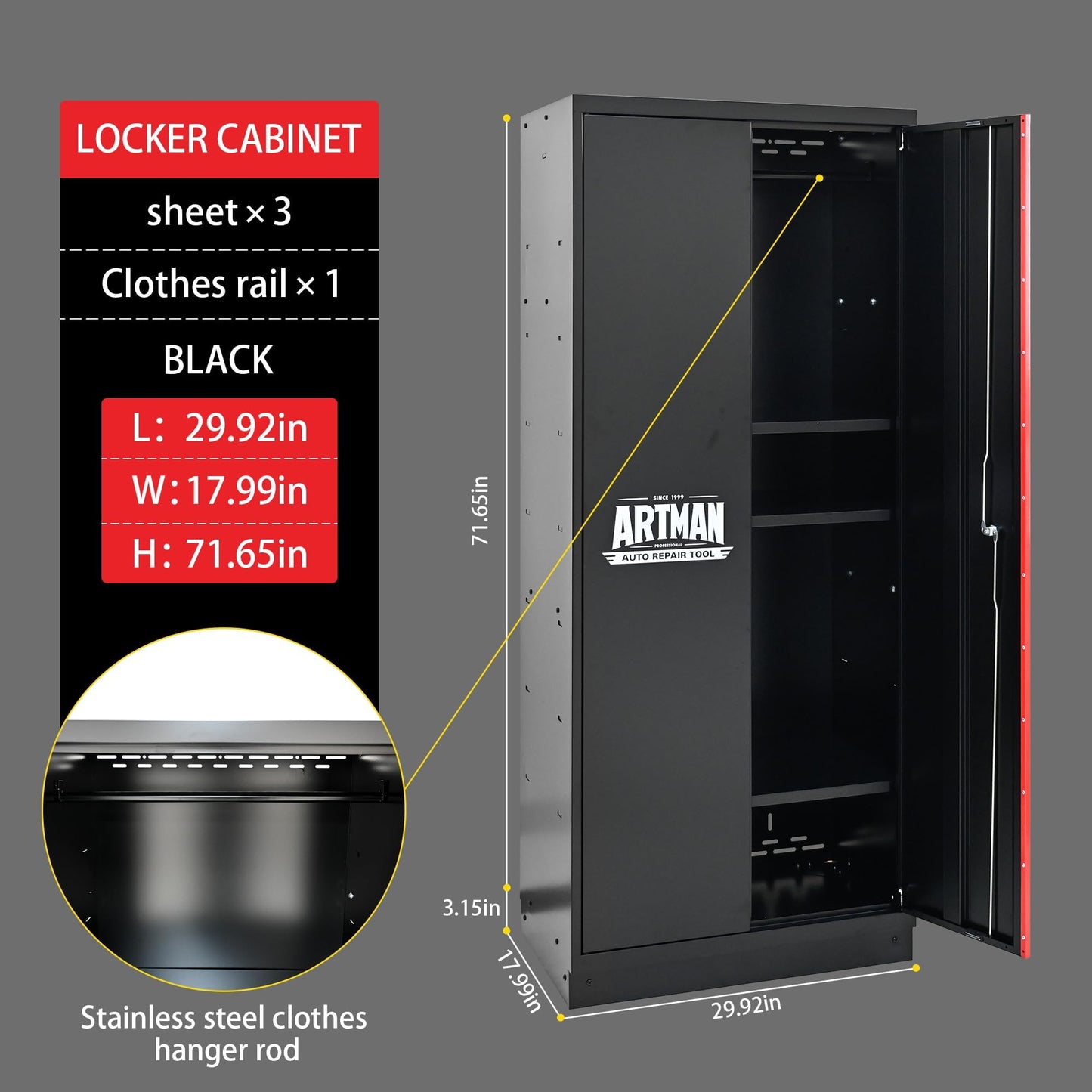 S.Walt Pre-Assembled Garage Storage Cabinet System, No Assembly Required, 6-Piece Workshop Cabinet Set in Black & Red with LED Lights, Wood Worktop, Key Locks, Adjustable Doors and Legs