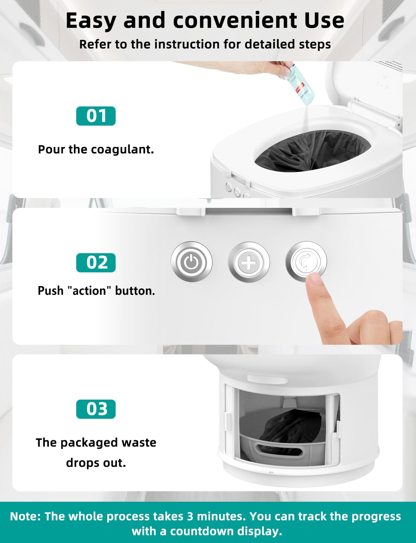 Modiwell Dry Flush RV Toilet, Waterless Self-Contained Rechargeable Sealing Toilet, Easier to Use, Ideal for RVs - Loo Seal R1808