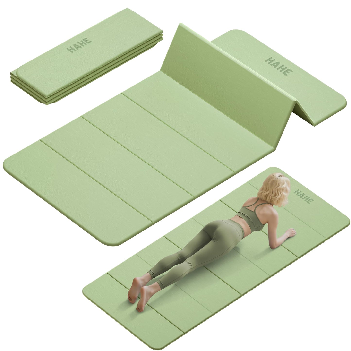 Foldable Yoga Mat,74"Lx32"Wx1/3"Thick,Folding Exercise Mat,Non-slip Wide Pilates Mats for Home Workout/Travel, Portable Yoga Mat Thick for Yoga/Pilates/Camping/Floor Exercises (Green)