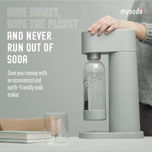 Mysoda Woody Soda Streaming Machine - Silent Carbonated Water Machine Robust Long-Lasting Aluminium Soda Maker - With 1L Water Bottle - Without CO2 Cylinder - Pigeon