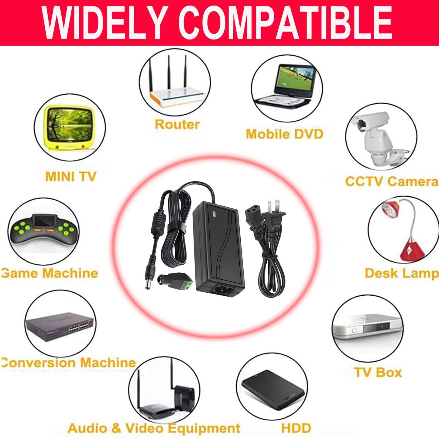 HAASHADA 12V 100-240V 12V 12A 144 Power Supply, Power Transformers, AC to DC Power Supply LED Adapter, Watt Max