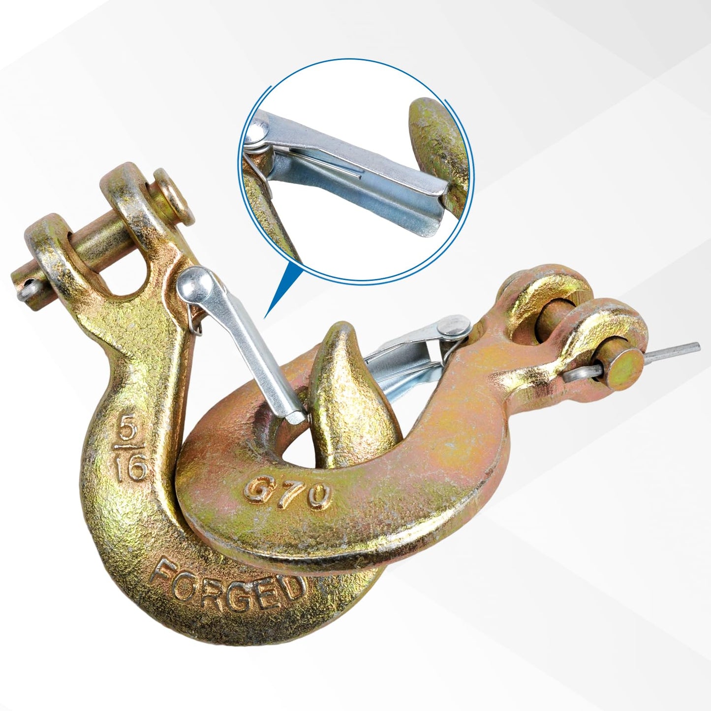 TBAPFS 4 Pack 5/16" Inch Clevis Grab Hooks G70 Steel Chain Slip Hook with Safety Latch 14000 Lbs Capacity Working with Towing and Chain