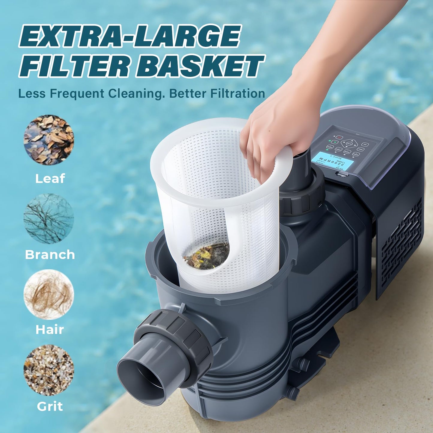 Anbull Variable Speed Pool Pump, 1.8 HP, 220V, 9114GPH, Above/Inground Pool Pump, Energy Efficient, High Flow, Powerful Self Primming Swimming Pool Pumps with Filter Basket