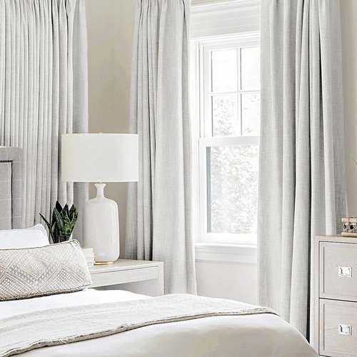 MIULEE 100% Blackout Linen Textured Curtains - Thermal Insulated Heathered White Drapes | 52 x 84 Inch (2 Panels)