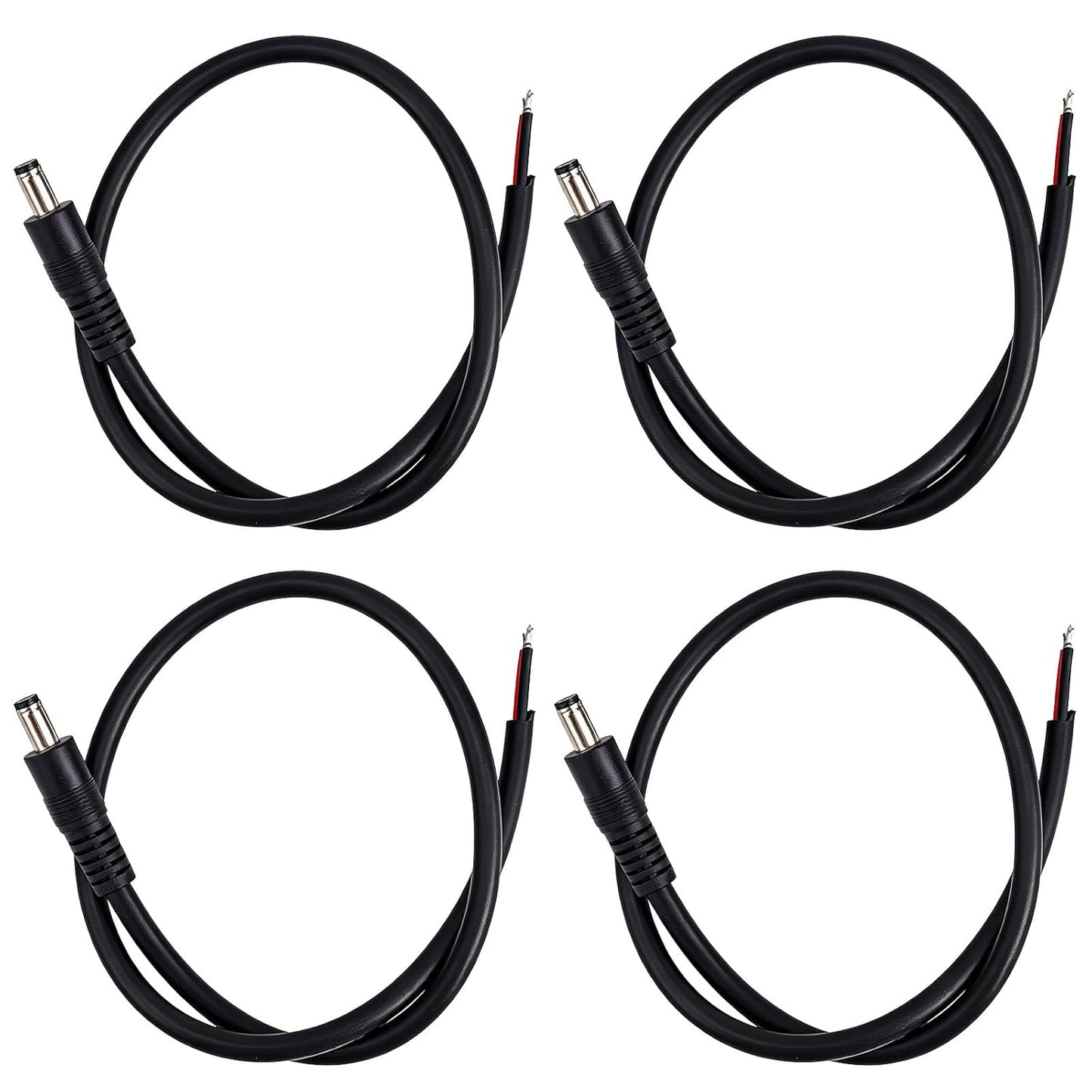 BTFO 4pcs DC5521 16AWG 36V 5.5 2.1mm (50cm/1.64ft Power Pigtails Cables, x DC Male Plug to Bare Wire Open End Cables