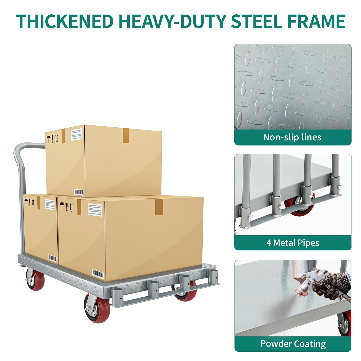 YITAHOME 2 in 1 Drywall Cart Heavy Duty, Folding Platform Carts with Wheels, Heavy Duty Platform Cart with Sides, Steel Panel Truck Carts with 4 Hand Drails