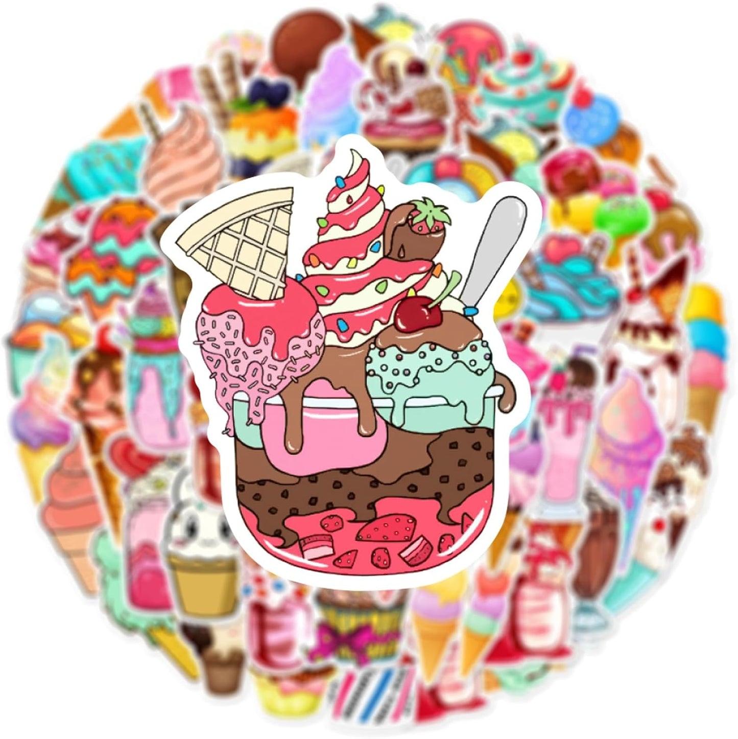 ZESHENGBD 50Pcs Ice Cream Cone Stickers Waterproof Vinyl Decals for Adult Teen Kids Cup Water Bottles Laptop Luggage