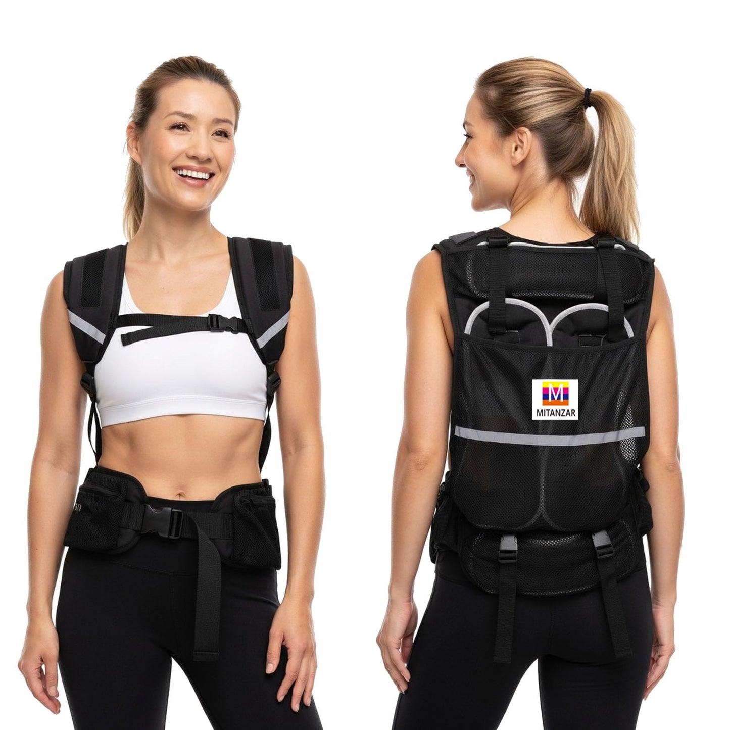 MITANZAR Adjustable Weighted Vest, 4.4-13.2 Pound Vest with 4 Iron Sand Training Pouches, Features Large Pockets, Men's Weighted Vest for Women's Strength Training, Running, Walking