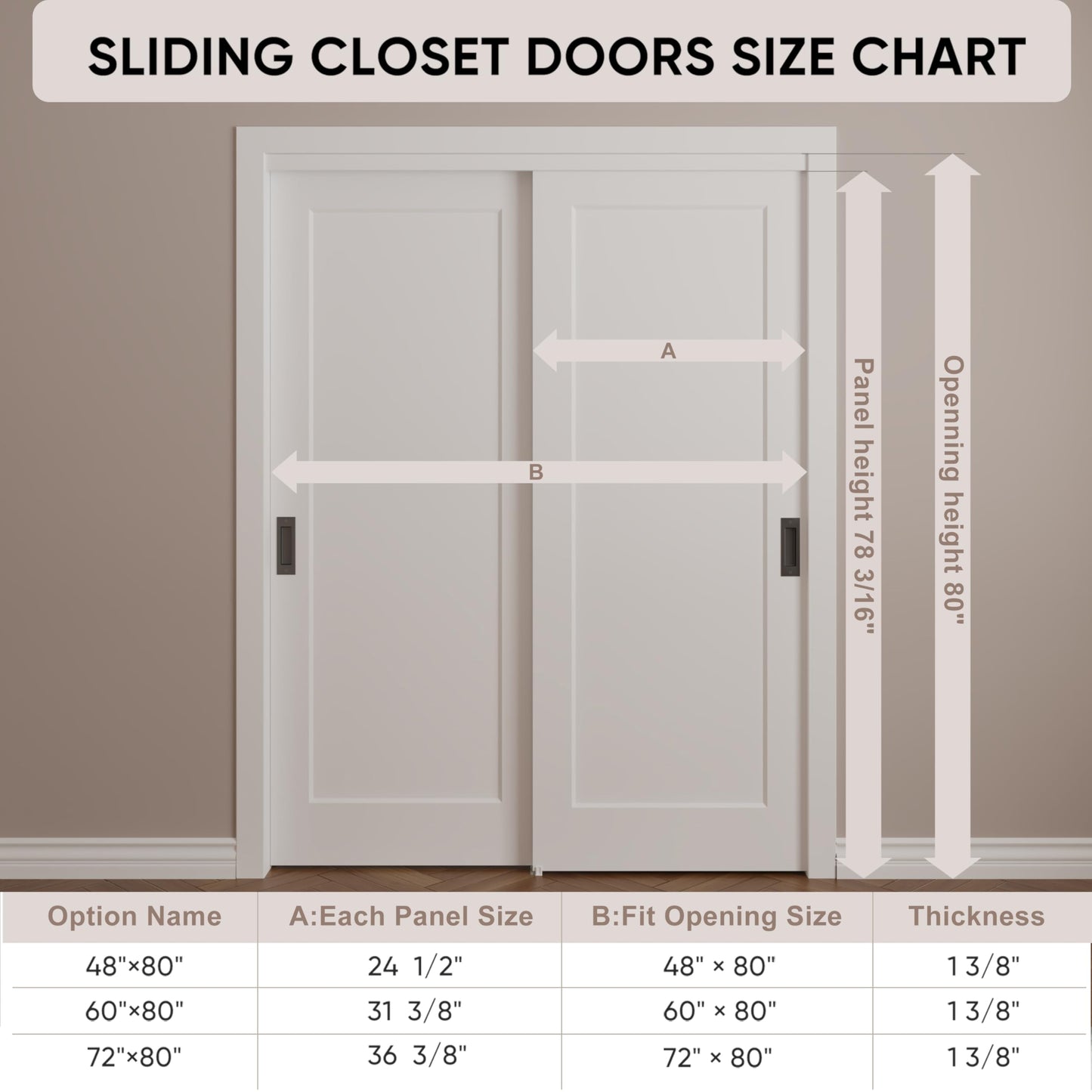 BARNSMITH 60x80 in 1-Panel Sliding Closet Door, White Primed Bypass Interior Door with Top Track & Floor Guide, Preassembled Door Slab with Paintable Surface