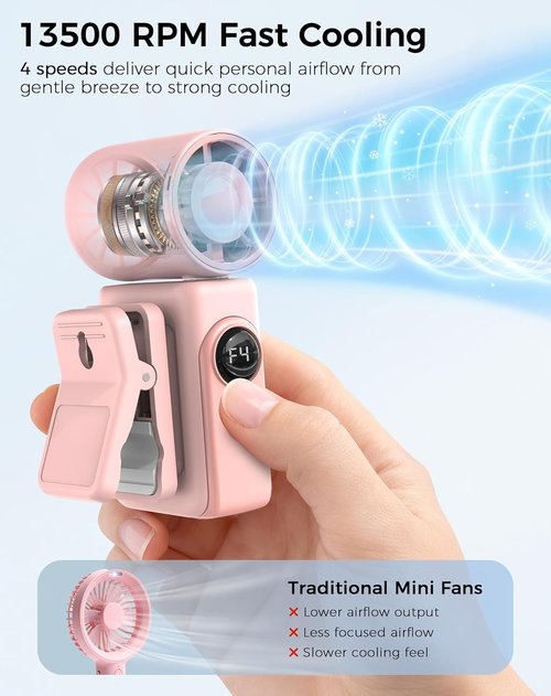 Hotsales Clip-On Portable Fan - 13500 RPM Rechargeable Mini Fan with LED Display | 360° Rotating Stroller Fan for Baby