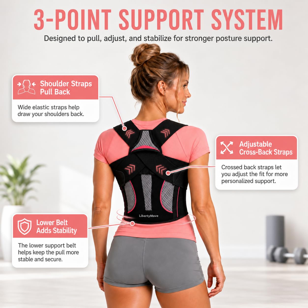LibertyMove Posture Corrector for Women and Men, Breathable Upper Back Brace Posture Reminder, Adjustable Back Straightener with Underarm Comfort Straps, Shoulder Support Brace for Active Daily Wear