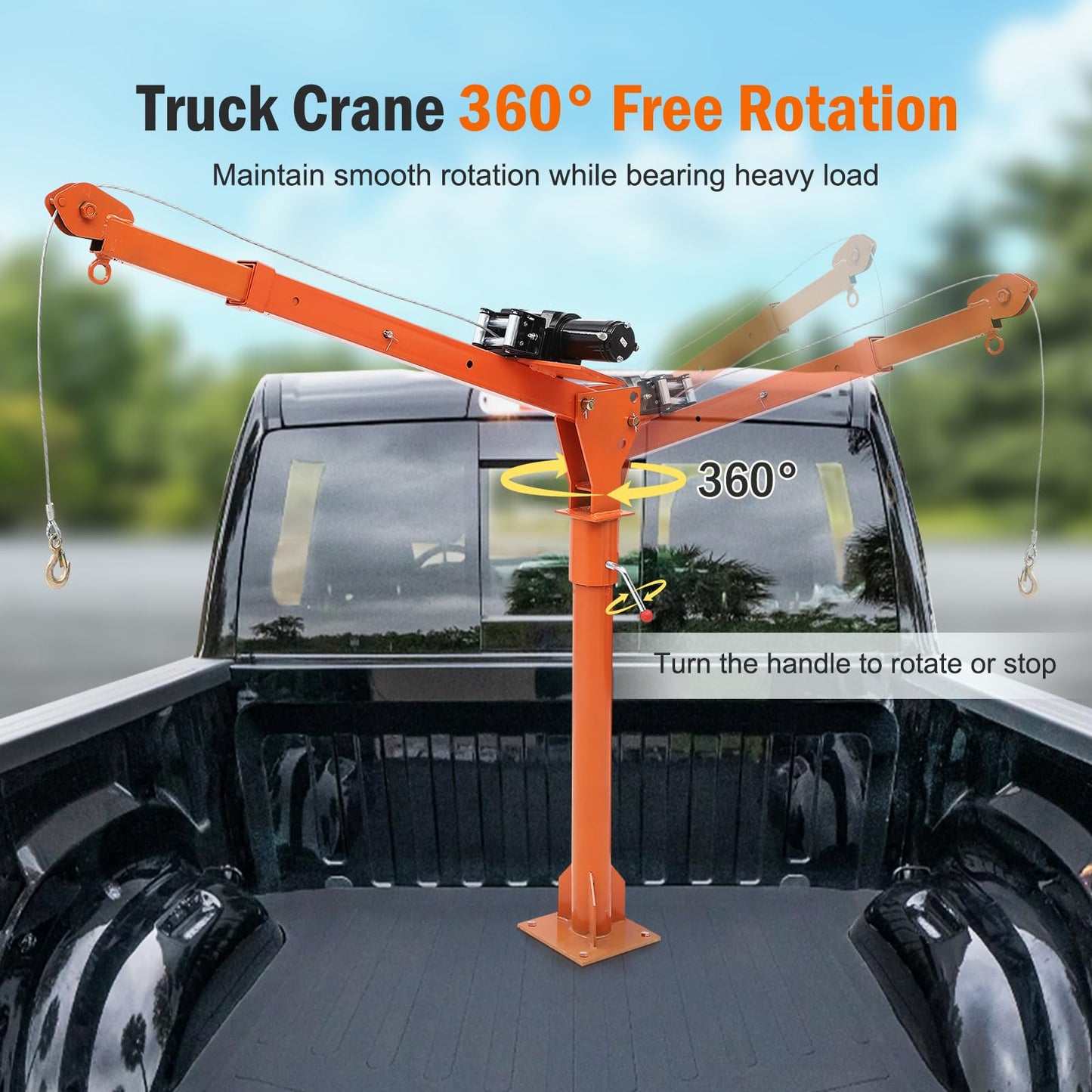Hydraulic Pickup Truck Crane, 1000 lbs Capacity, 360°Swivel, Hitch Mounted Crane with 3 Adjustable Capacities of 500 Lbs, 750 Lbs and 1000 Lbs for Lifting Goods in Construction, Industry(Orange)
