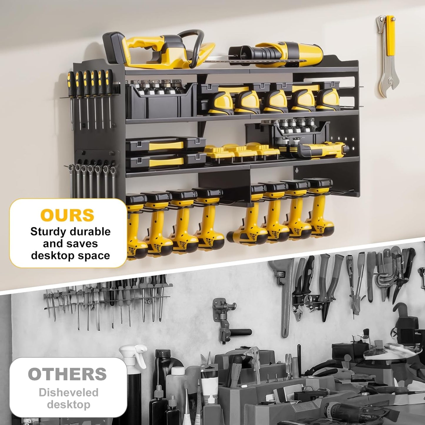 Oviitech Power Tool Organizer - Heavy Duty Wall Mount Storage Rack | 8 Drill Holder, 400lbs Capacity, Black