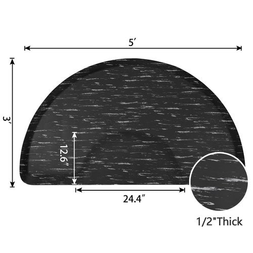 Amcomfy Anti Fatigue Semi Circle Salon Mat for Hair Stylist Anti-Slip Antique Series Salon & Barber Shop Chair Floor Mat (3' x 5' x 1/2'', Marbled Black)