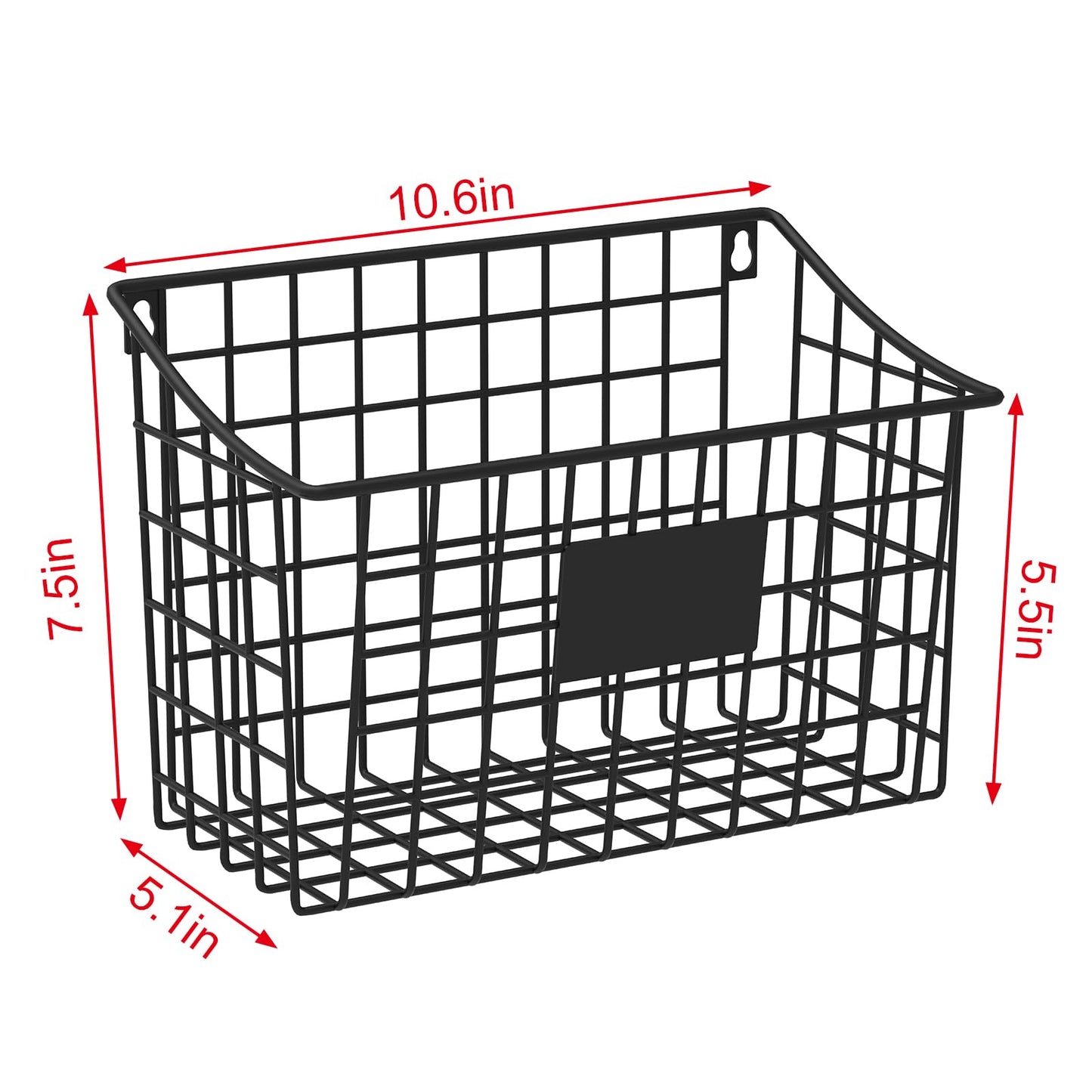Wall Mounted Bin Basket with 5 Hooks 3 Label Plate Adhesive-3 Pack, Cabinet Hanging Metal Wire Basket,Rustic Farmhouse Decor, Storage Organization Shelf for Pantry Kitchen Bathroom 10.6*7.5*5.1inch