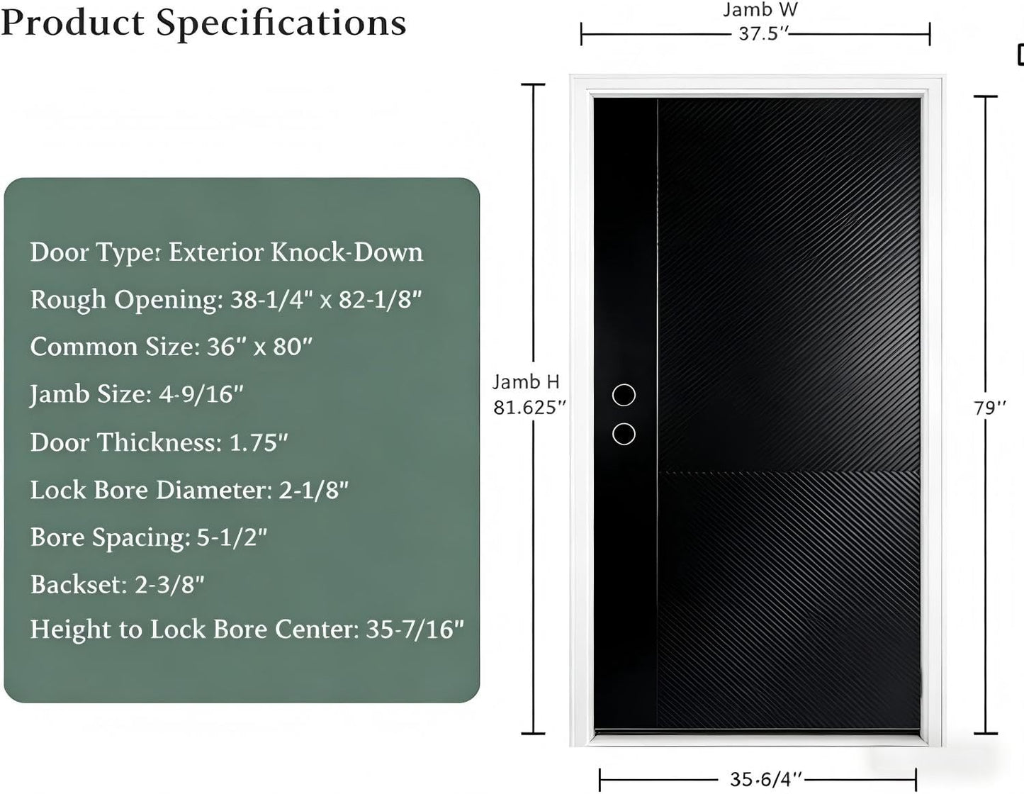 KEIKI 36" x 80" Fiberglass Entry Door, Right Hand Inswing Front Door with Antique Black Finish, 4-9/16" Vinyl Frame, Durable Knock-Down Frame for Residential & Commercial Use, Black