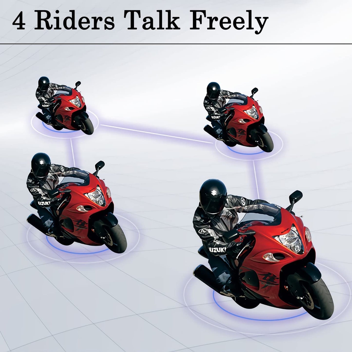 GaiRen V4 Plus Motorcycle Bluetooth Helmet Intercom Headset, 4 Rides Group Communication System for Motorcycling Soccer Referees Skiing ATV/Off Road (4 Pack)