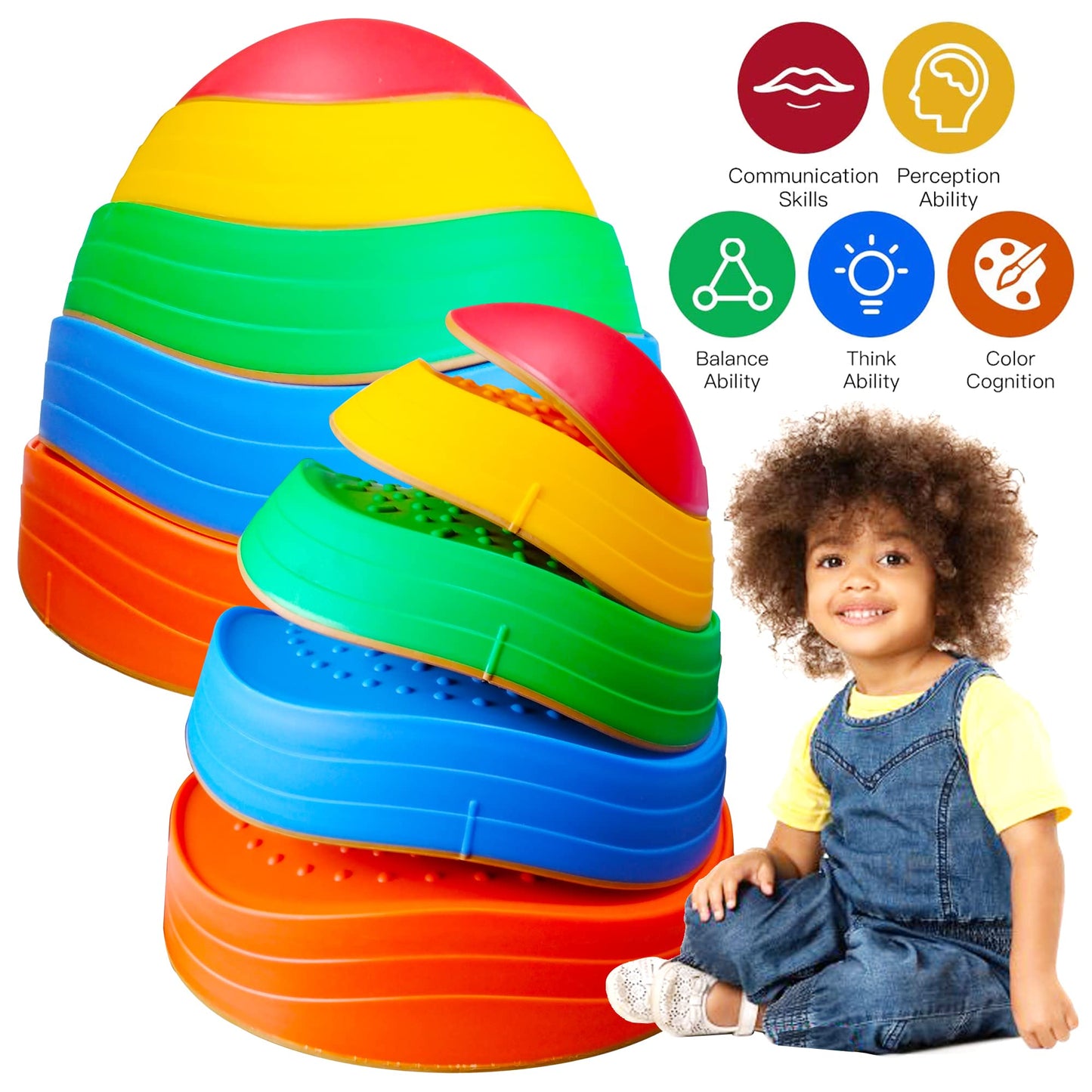 MEANHDAG 10 PCS Balance Stepping Stones for Kids, Obstacle Course Play Outdoor Backyard Activities Equipment Helps Build Children's Coordination and Confidence, Non-Slip Surface and Edging