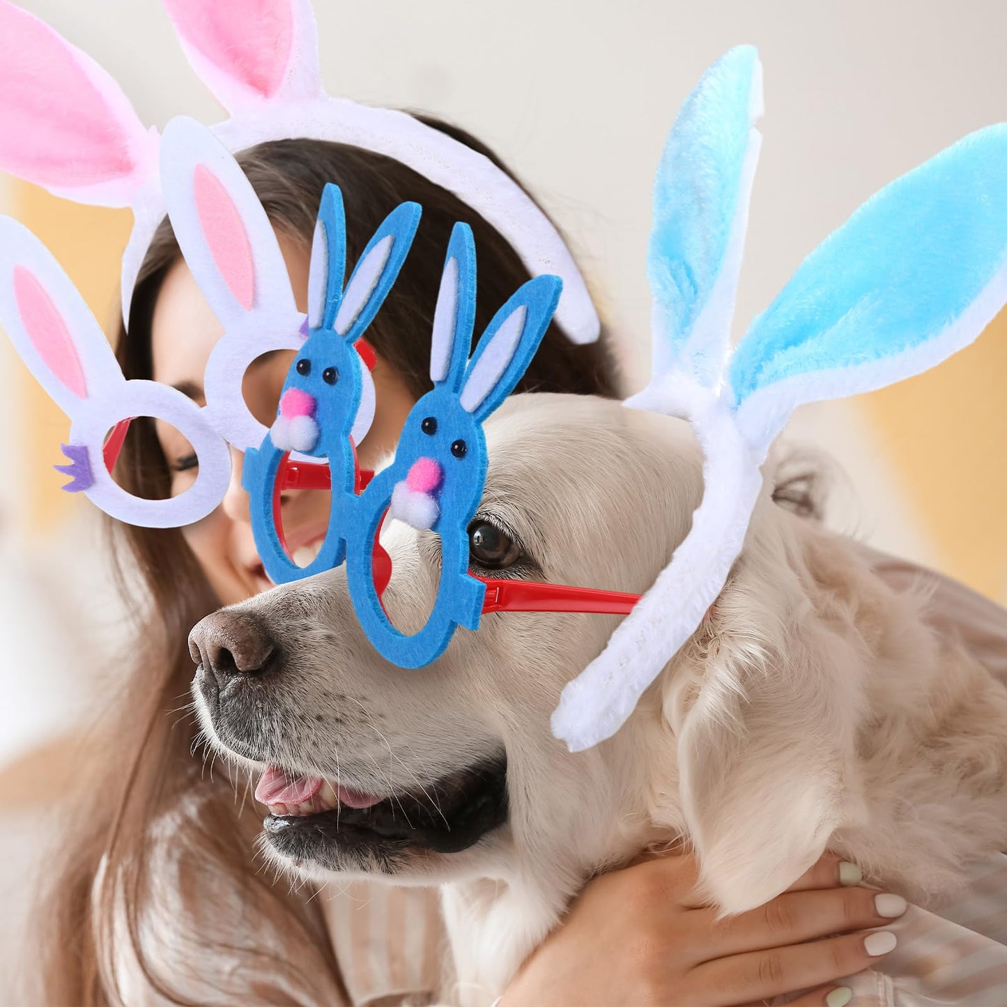 Seenelling 48 Pcs Easter Headbands and Glasses Set, Bunny Ears Bulk with Cute Bunny Glasses, Plush Spring Costume for Adults Easter Photo Props Party Favors