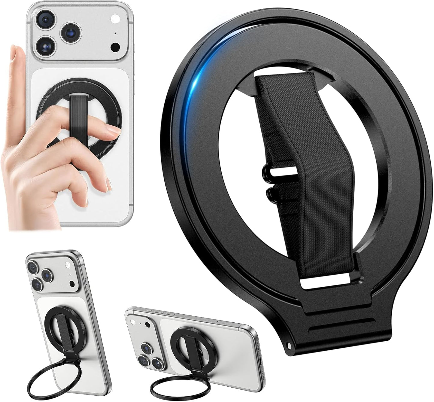 CloudValley 17 Max/16/15/14/13/12 Magnetic Phone Grip, Slim Rotating Finger Loop Ring Holder with Soft Strap