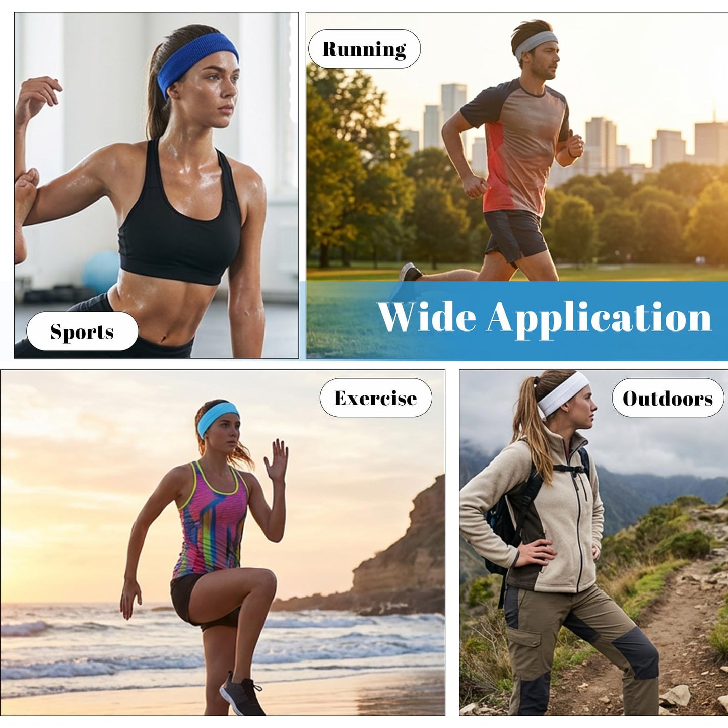 Headbands for Men 5 Pack Workout Sweatbands Non Slip Running Headband Sports Headbands Elastic Wicking Athletic Headband for Women Gym Indoor Fitness Basketball Yoga