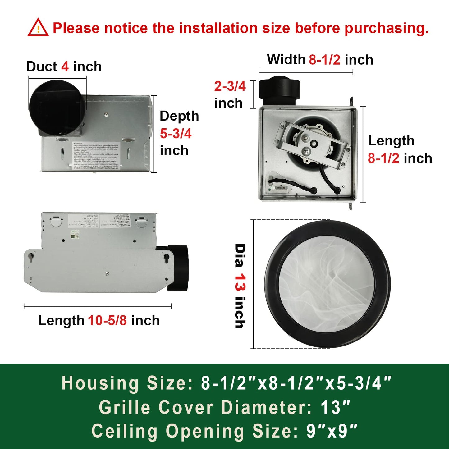 Akicon Ultra Quiet Bathroom Exhaust Fan with LED Light 80CFM 2.0 Sones Round Bathroom Ventilation Fan with Frosted Glass Cover Matte Black Finish (Matte Black)