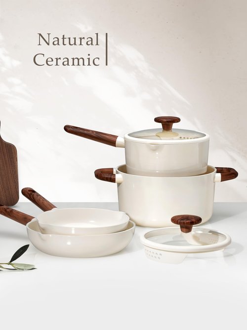 CAROTE Ceramic Cookware Sets, Pots and Pans Set Non stick, Non Toxic Healthy Induction Cookware, 14 Pcs Nonstick Kitchen Pots and Pans Set, PFAS PTFE Free, Dishwasher Safe