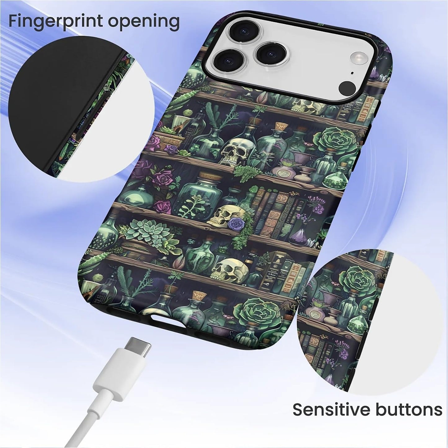 Akinmi 17 17 Case for iPhone Pro,Skeleton Bookshelf Flowers Exquisitely Pattern Double Protective Phone Cover Cases