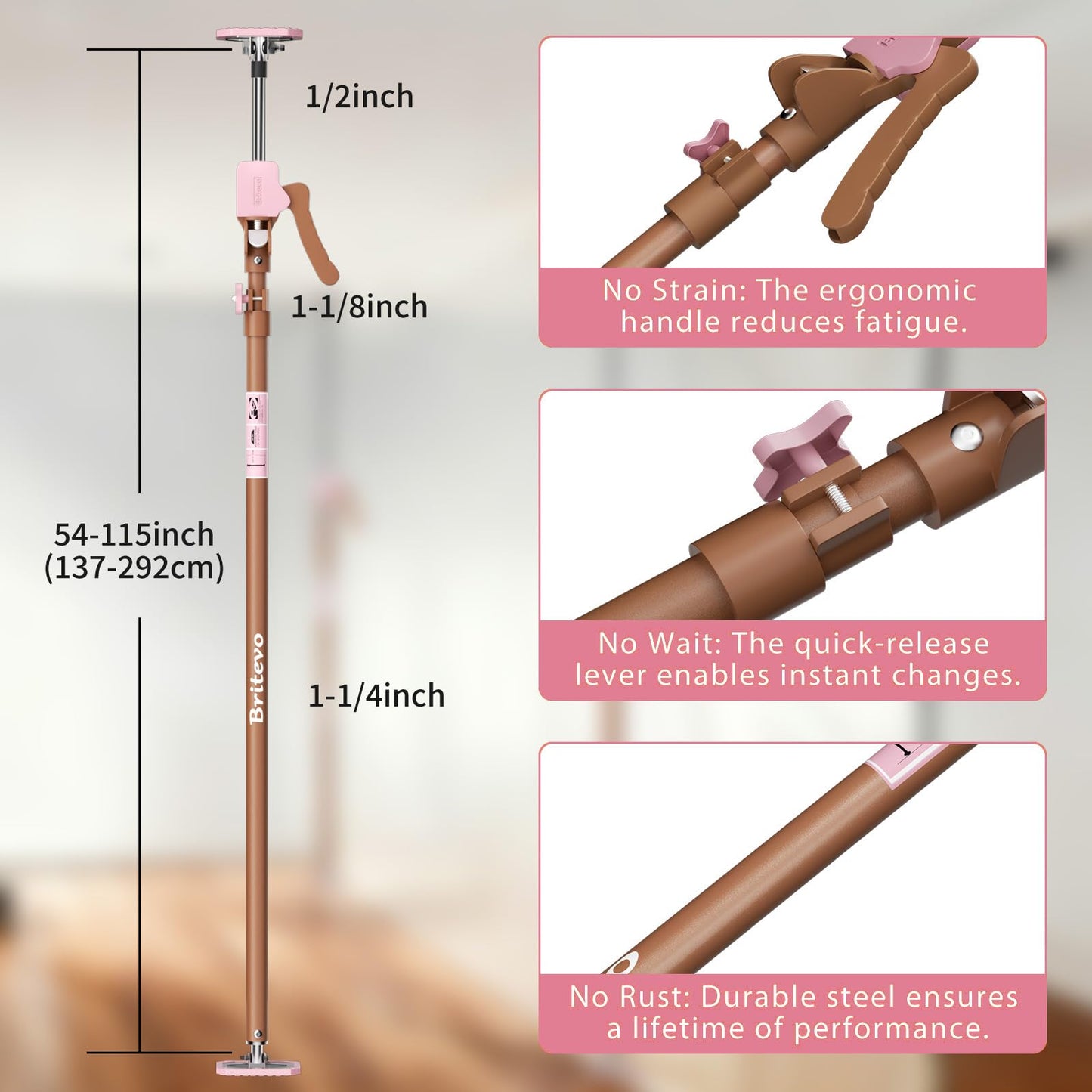 Britevo 4PK Adjustable Telescopic Support Pole - Cabinet Jack, Heavy Duty Third Hand Support System, Support Road, Drywall Lift, Dust Barrier & Cargo Bar, 54-115", Holds 154lbs