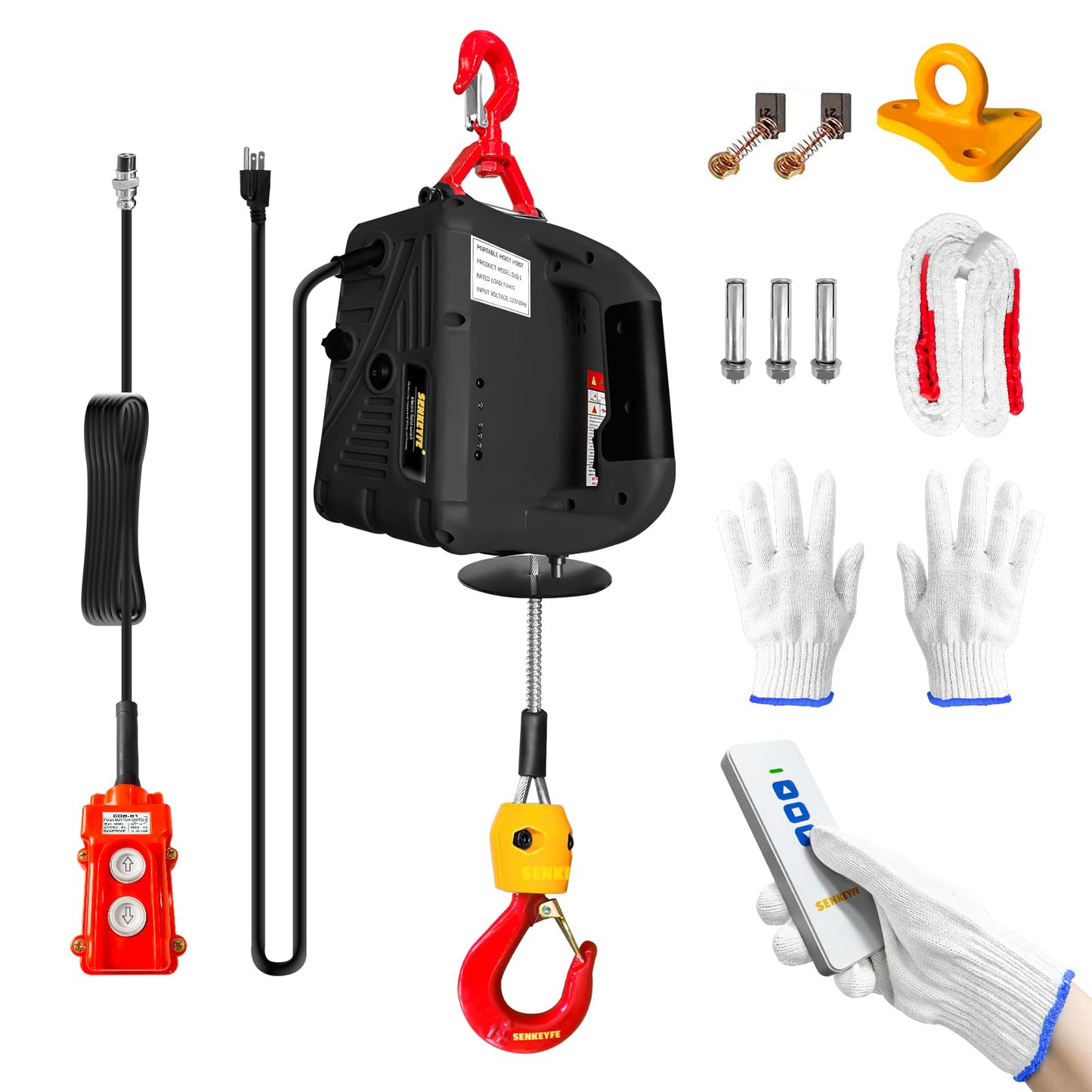 SENKEYFE Power Electric Portable Hoist Winch 1540LBS, 3 in 1 Electric Cable Hoist 110V 25 FT with Lifting Strap, Electric Hoist Lift Ceiling Winch for Lifting Towing
