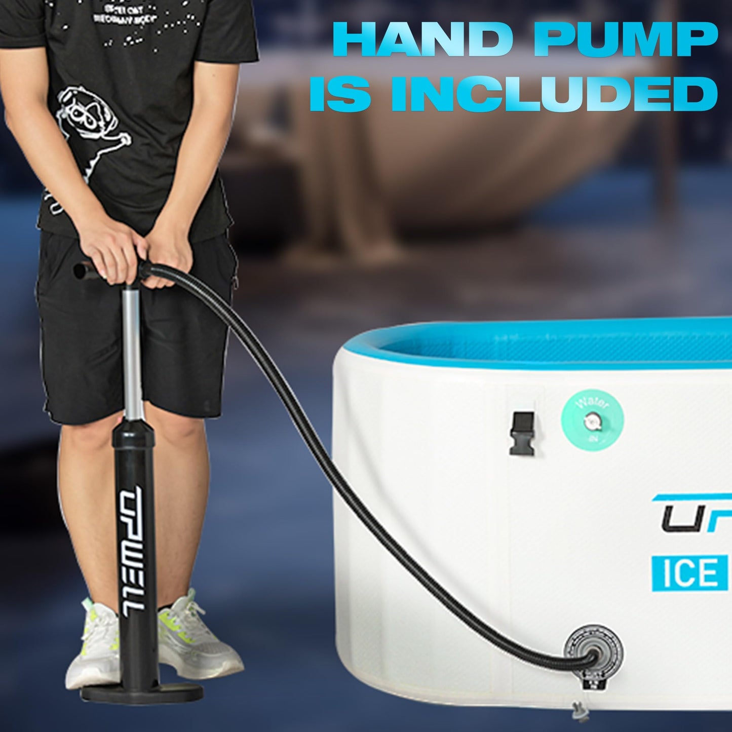 UPWELL Cold Plunge Tub Large Portable Oval Inflatable Ice Bath Tub with Cover for Cold Water Athletes Large Baths for Therapy Recovery at Home or Outdoors Ice Plunge Blue and White