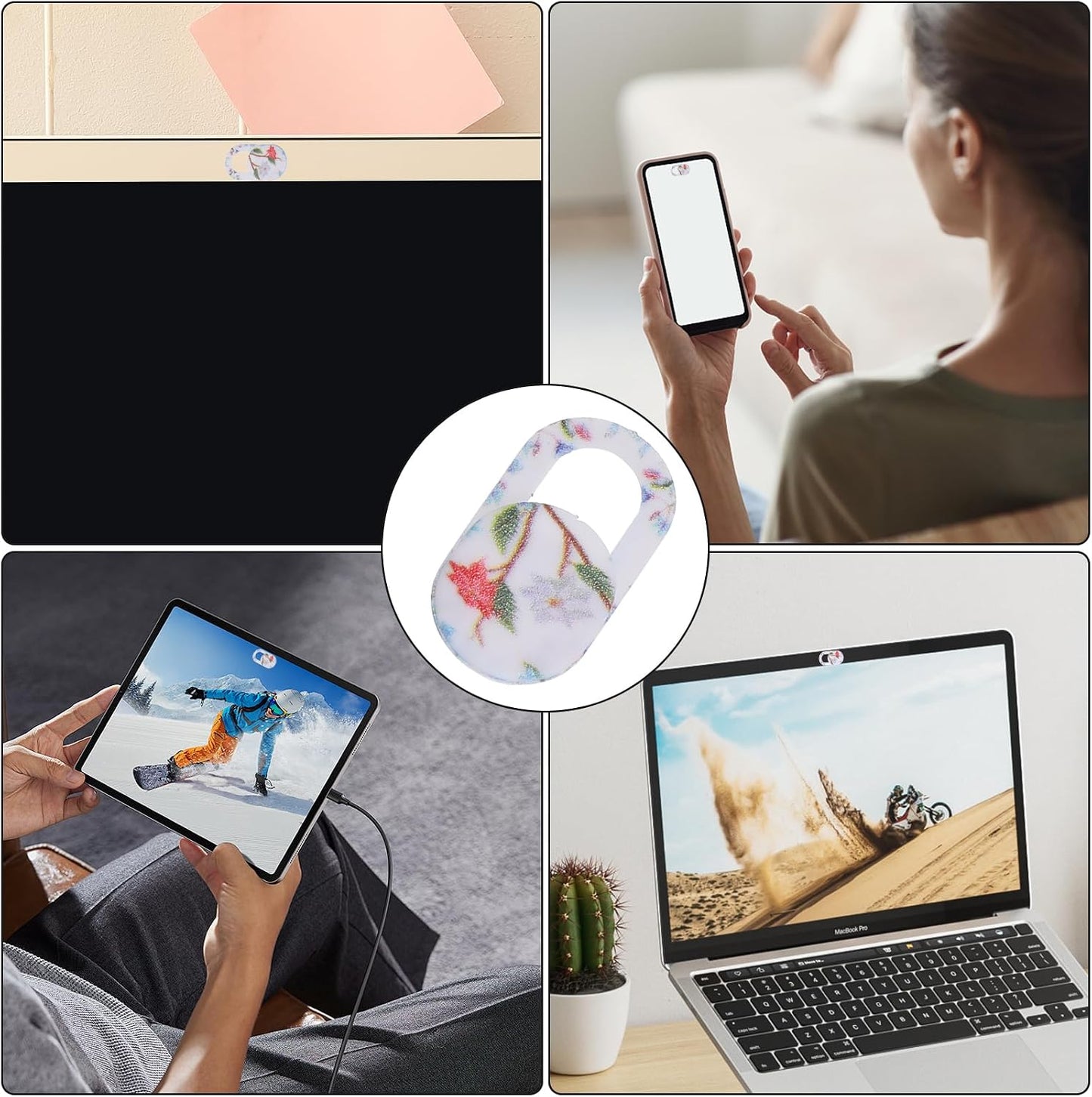 Yuanchu 8PCS 0.03in Webcam Cover Slide,Flower Pattern Thin Phone Camera Cover Laptop Computer Camera Cover Slide