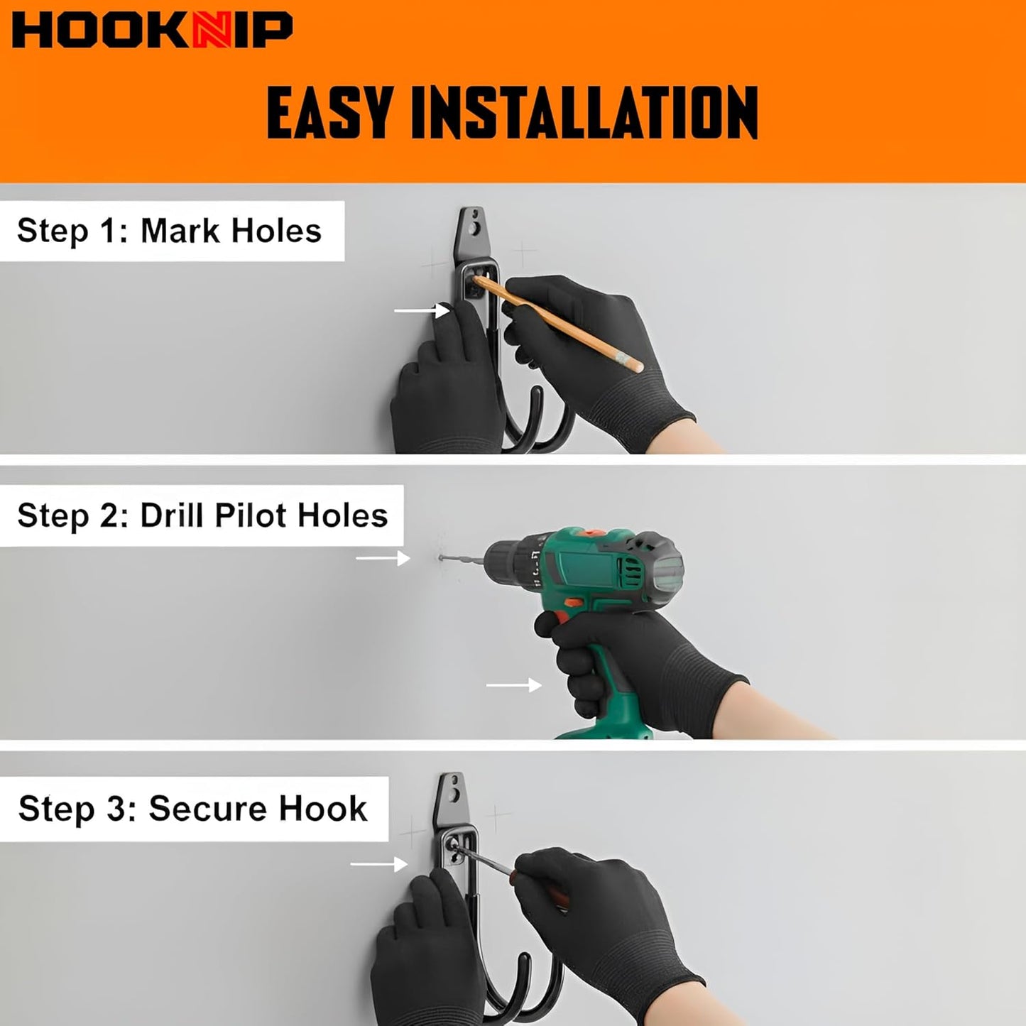 Pack 13 Heavy Duty Garage Hooks - Multi-Sized Wall-Mounted Tool Hangers with Anti-Rust PVC Coating | Ideal for Bikes, Ladders, and Garden Tools