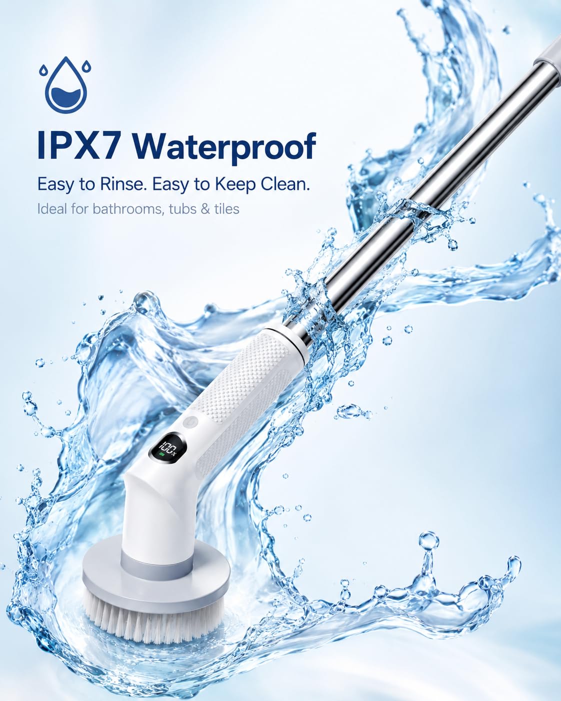 Electric Spin Scrubber, 2026 Electric Scrubber for Cleaning 4000mAh 2 Speed Shower Scrubber with Adjustable Handle IPX7 Waterproof Long Runtime Scrub Brush with 5 Heads for Bathroom Kitchen Tub