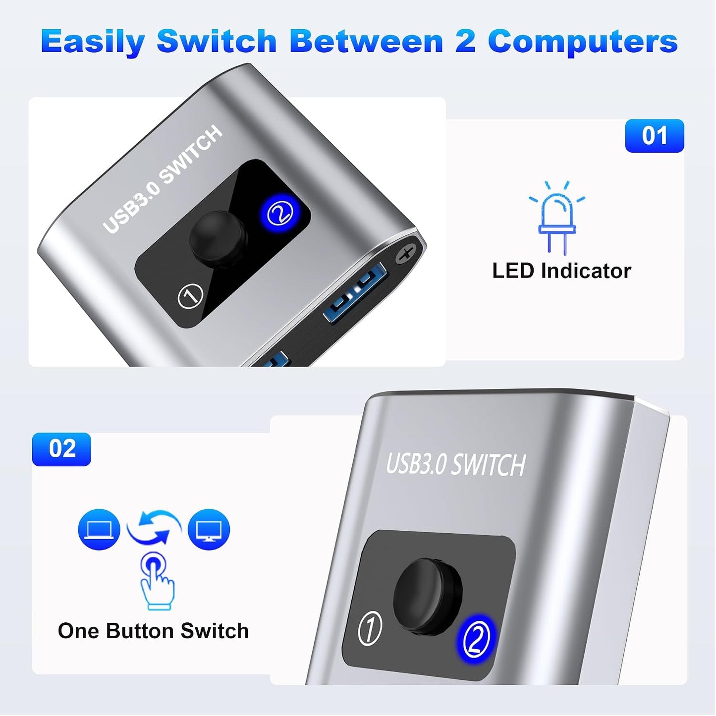 AUKOKIOULA 3.0 1 2 2 1 2 USB Switch Selector. Bi-Directional in Out/ in Out, Share USB Devices Between Computers