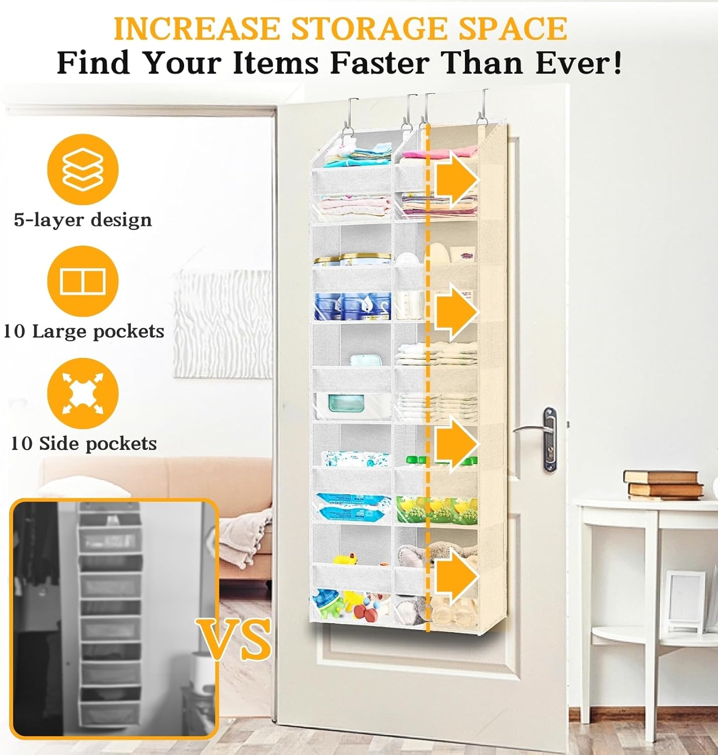 Over The Door Organizer - Extra Large 5-Tier Storage Solution | 10 Compartments for Toys, Shoes & More