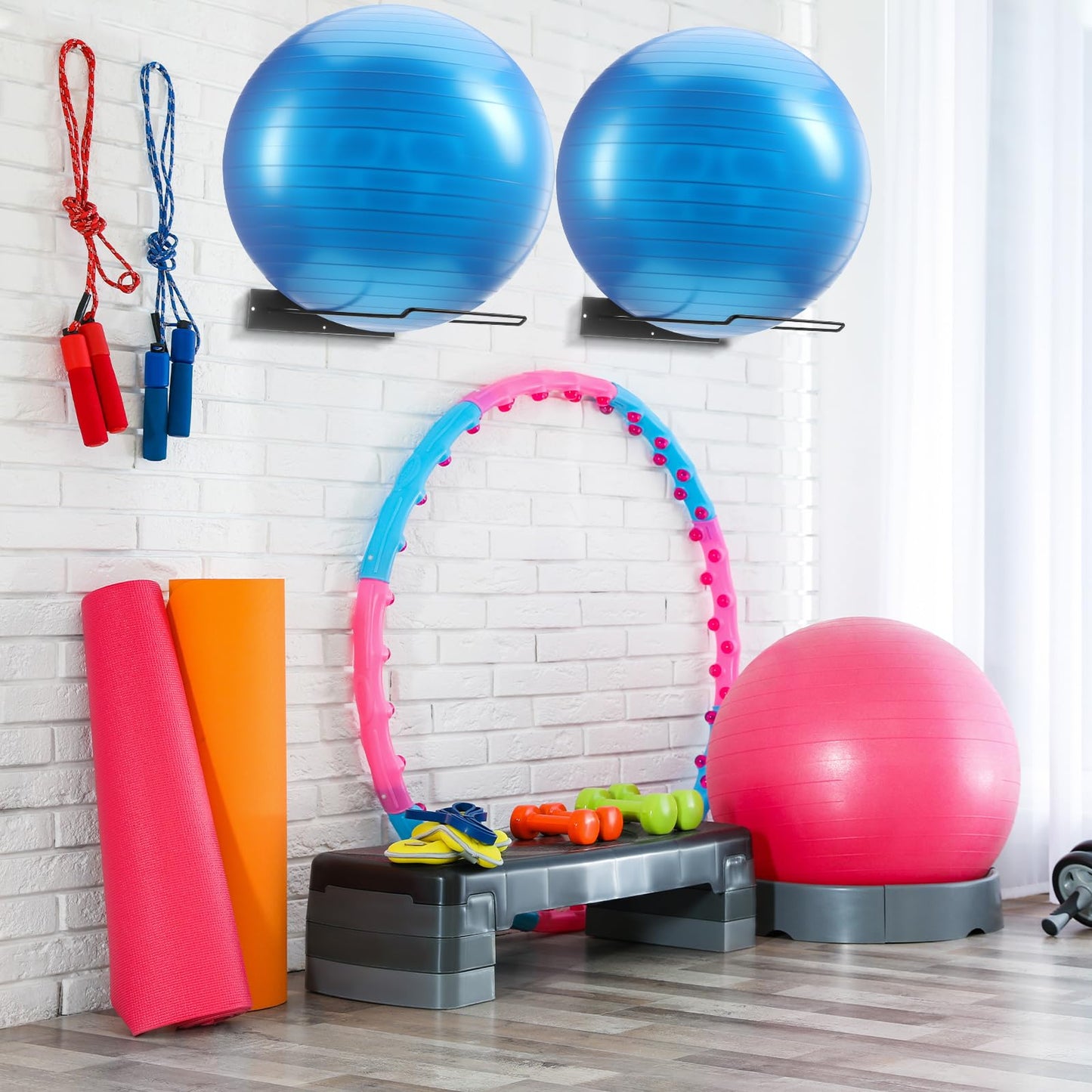 Threan 2 Pack Metal Medicine Ball Rack Wall Mounted 16.6'' Large Yoga Storage Ball Rack Thickened Black Sport Exercise Equipment Holder for Home Gyms Studios Space