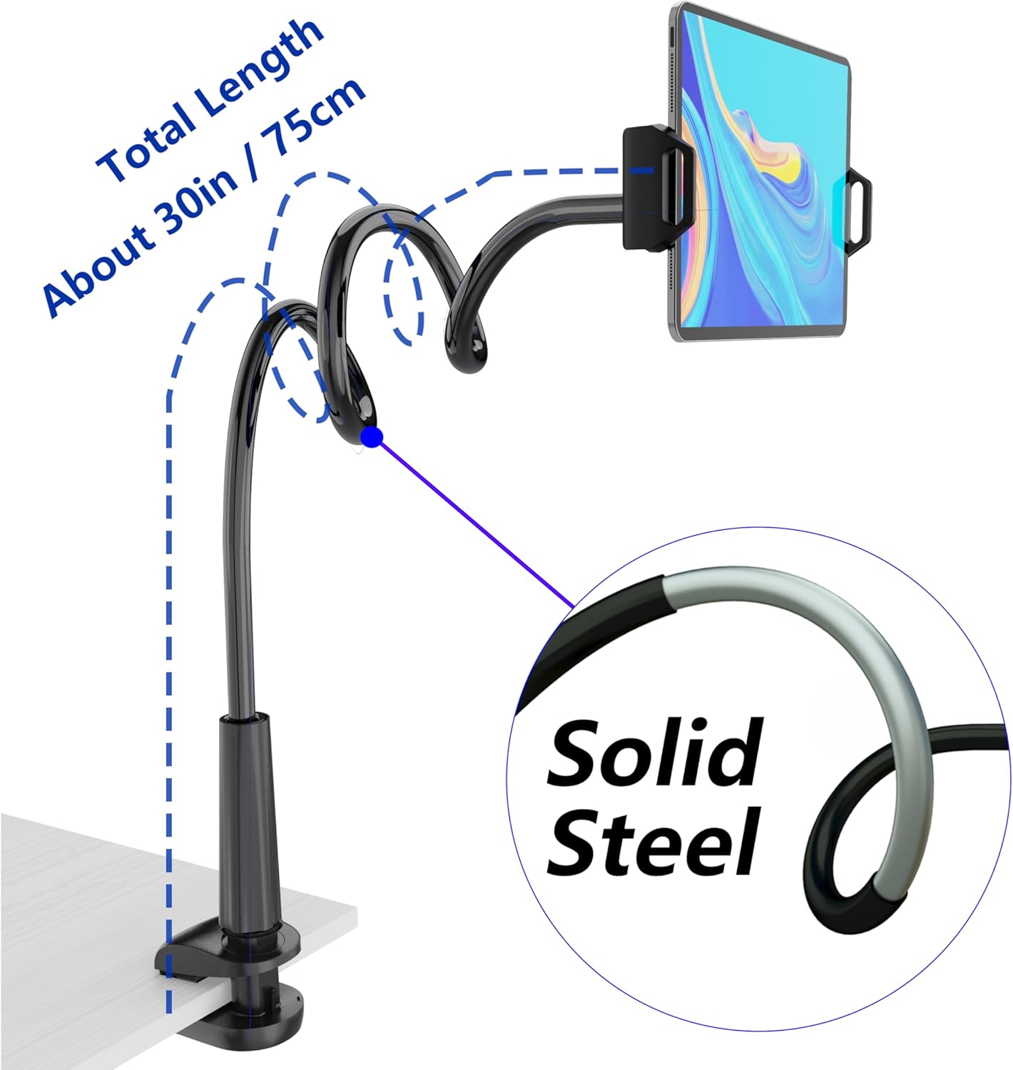 MAGIPEA 360 4.7-13" Gooseneck Tablet Holder for Bed, Flexible Tablet Stand Holder with Adjustable, Hands Free Tablet