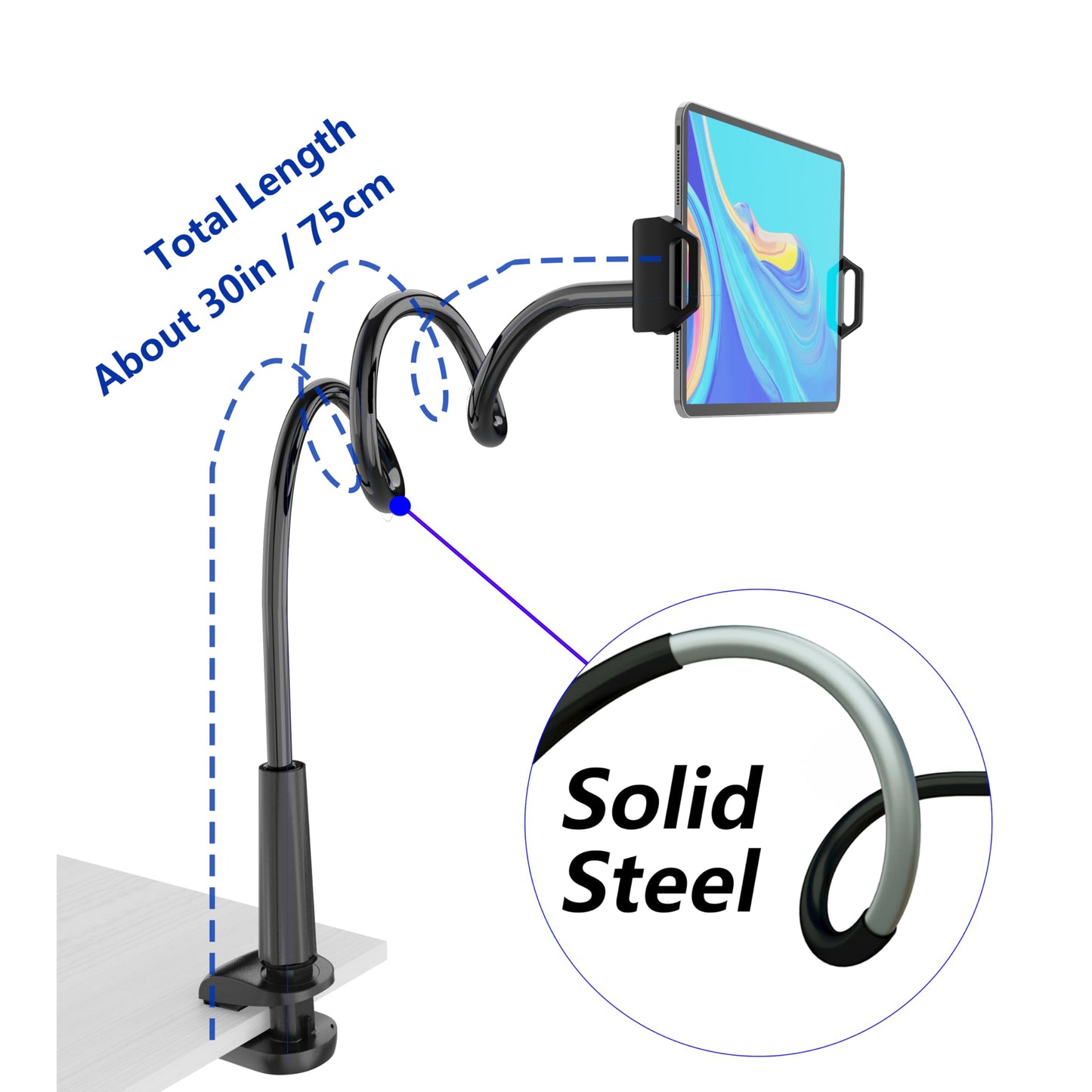 MAGIPEA Gooseneck Tablet Holder for Bed, Flexible Tablet Stand Holder with 360° Adjustable, Hands Free Tablet Mount Clip, Compatible with iPad/Kindle/Switch/Galaxy Tabs, More 4.7-13" Devices