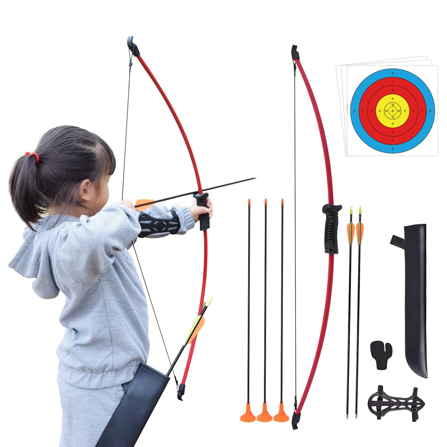 Recurve Bow and Arrow Set,with Quiver Target Finger Tab Armguard for Archery Youth Junior Beginner Longbow Training Target Practice Outdoor