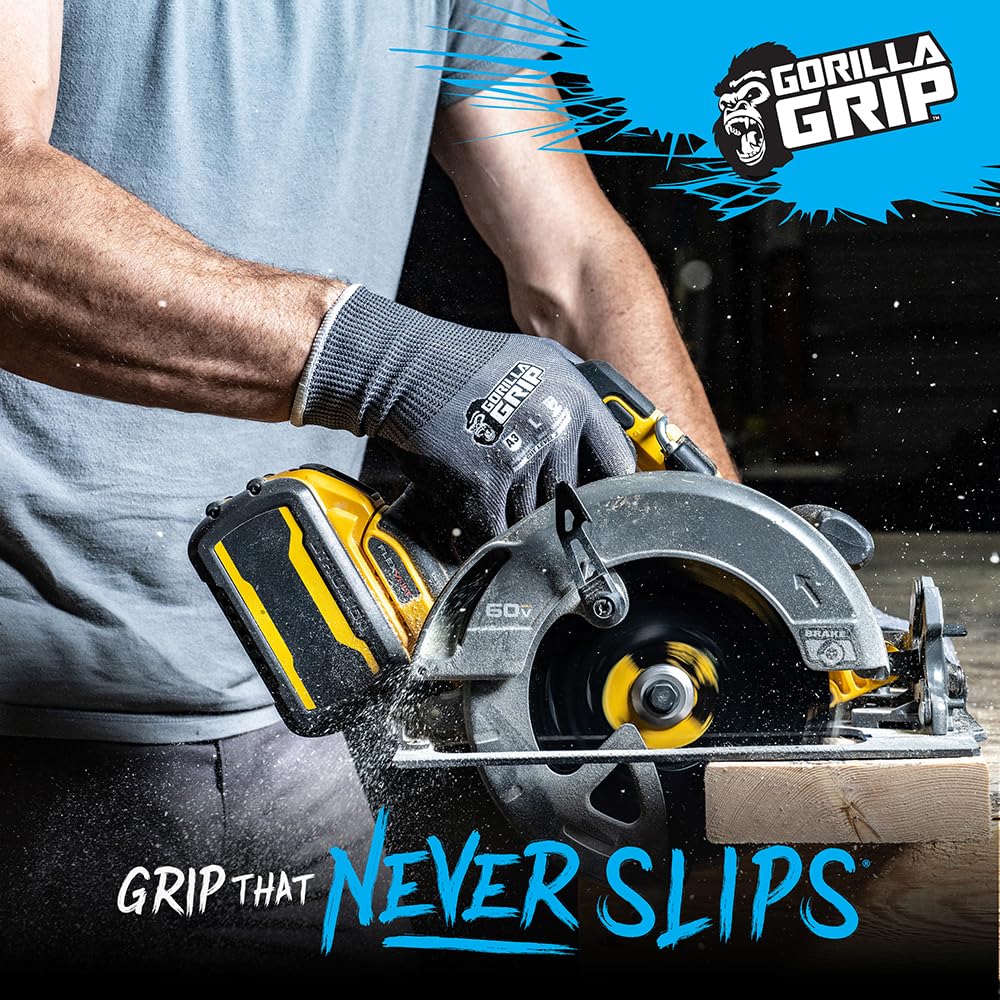 Gorilla Grip A3 Cut Resistant Work Gloves, Touschreen Compatible Safety Gloves, Breathable, Nitrile Coated, Grey - Medium (12 Pack)