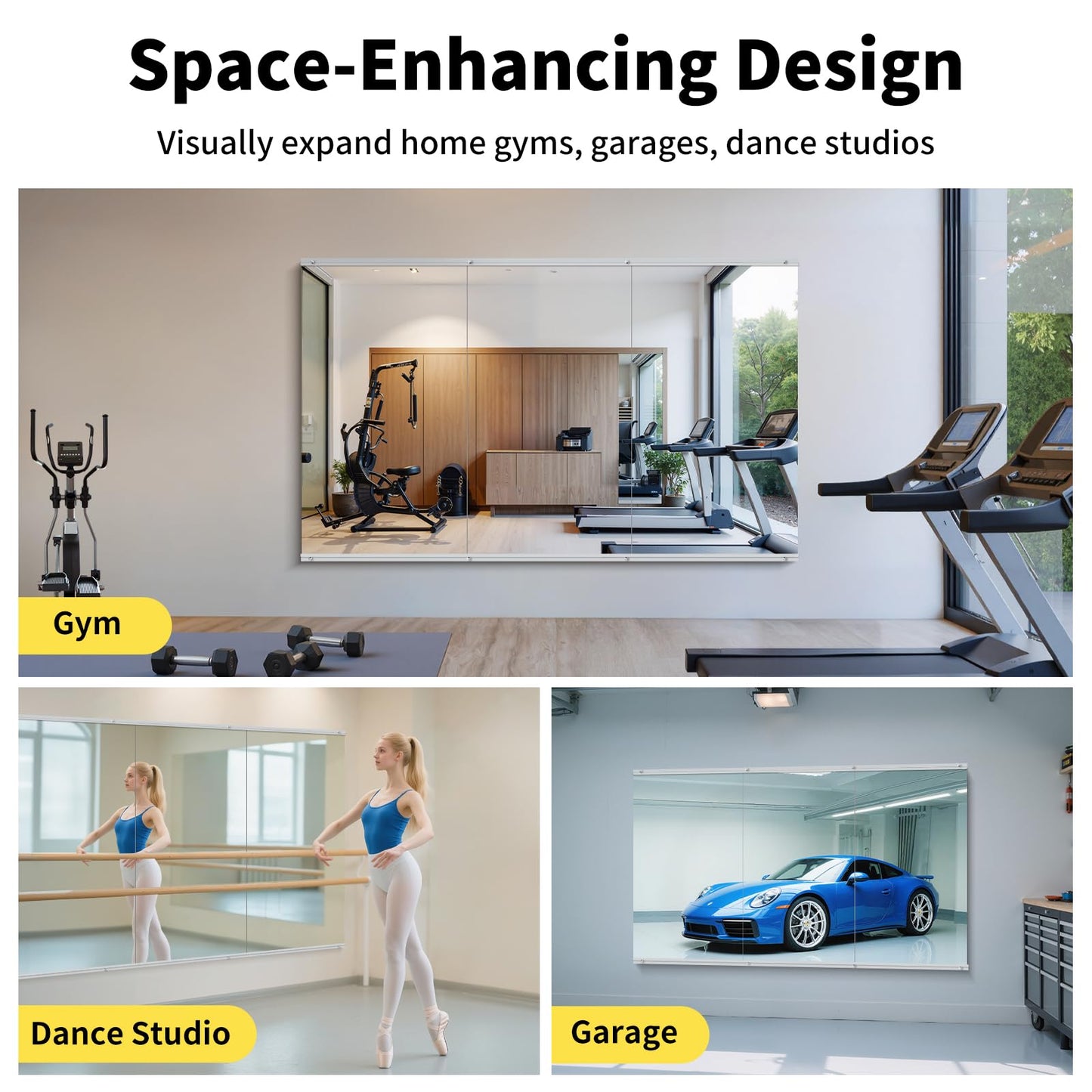 InfiniGlass Home Gym Mirror - 55x30 Inch, 2PCS Frameless Tempered Glass Full Body Mirror for Wall Mount - Ideal for Yoga, Workout, Bedroom, Dance Studio (Silver)