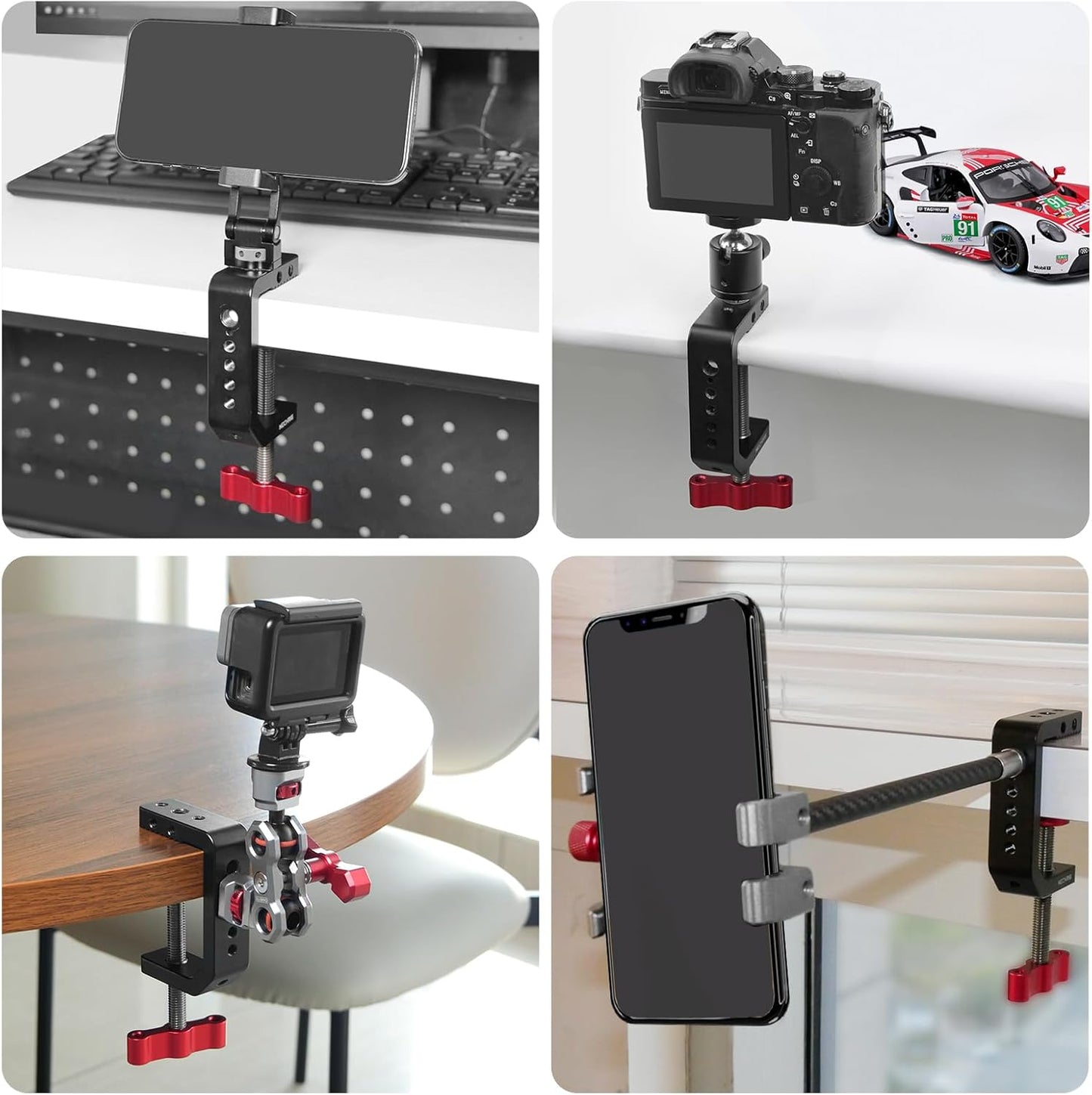 1/4" 3/8" 2.36" (62021) C Clamp Desk Camera Mount, Aluminum Table C-clamp with Thread, Desktop DSLR Mount for Photo
